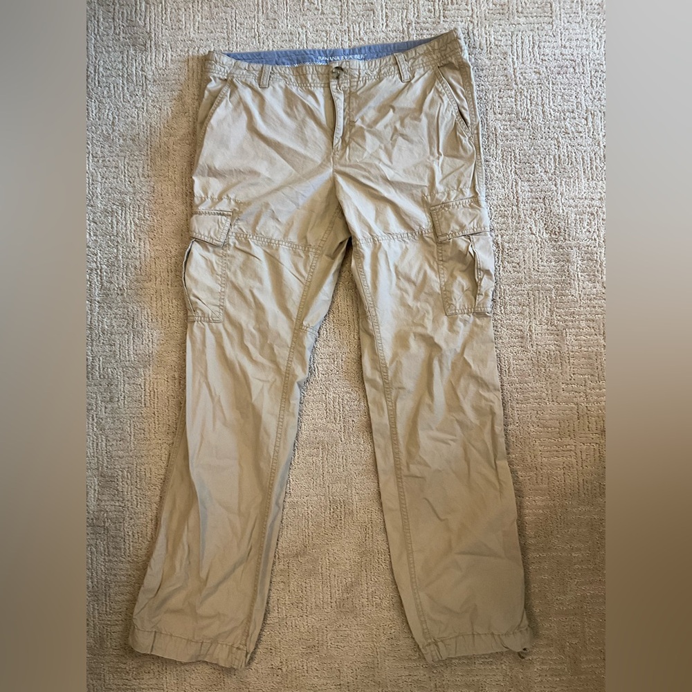 💛🍃 Banana Republic Cargo Travel Utility Pants Tan Cotton Size 14 Gorpcore EUC